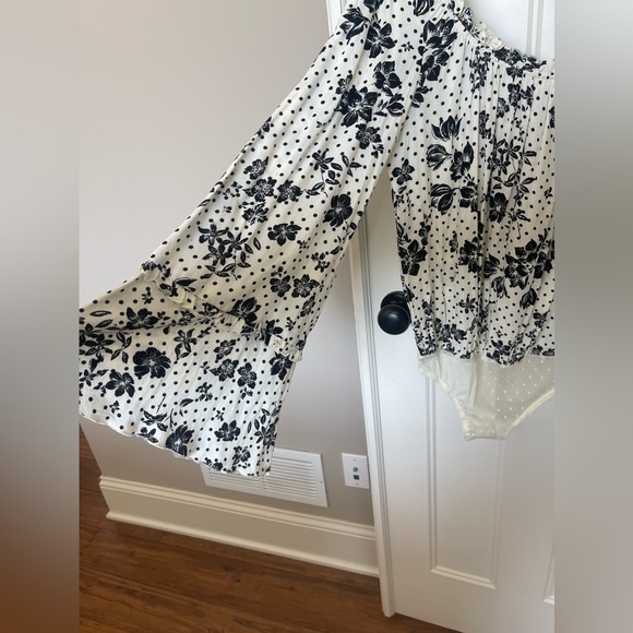 Free People Black & White Floral Boho Bodysuit - Picture 5 of 6